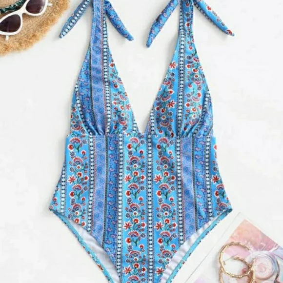 Bohemian Flower Paisley Tie Shoulder Swimsuit